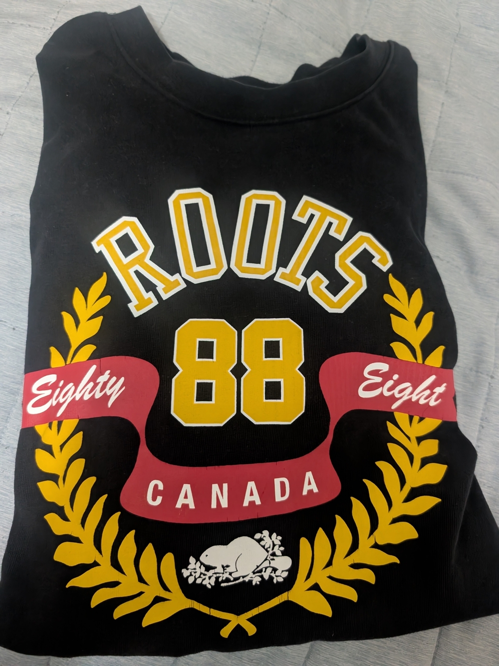 Roots Black Tee with Yellow and Red Graphic Mens